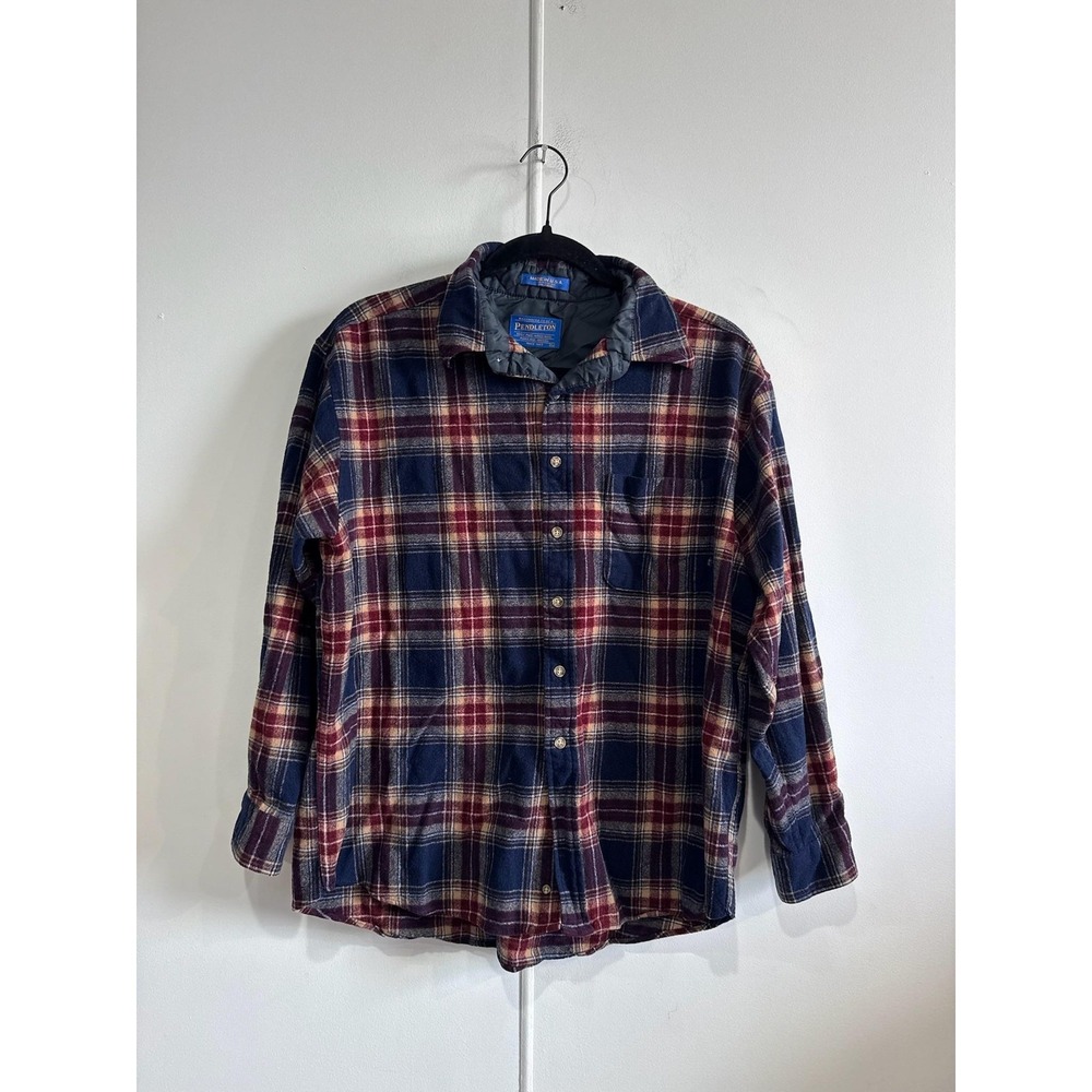 Vintage Pendleton Jacket Mens Large Blue Wool Plaid Quilted Flannel Lined USA